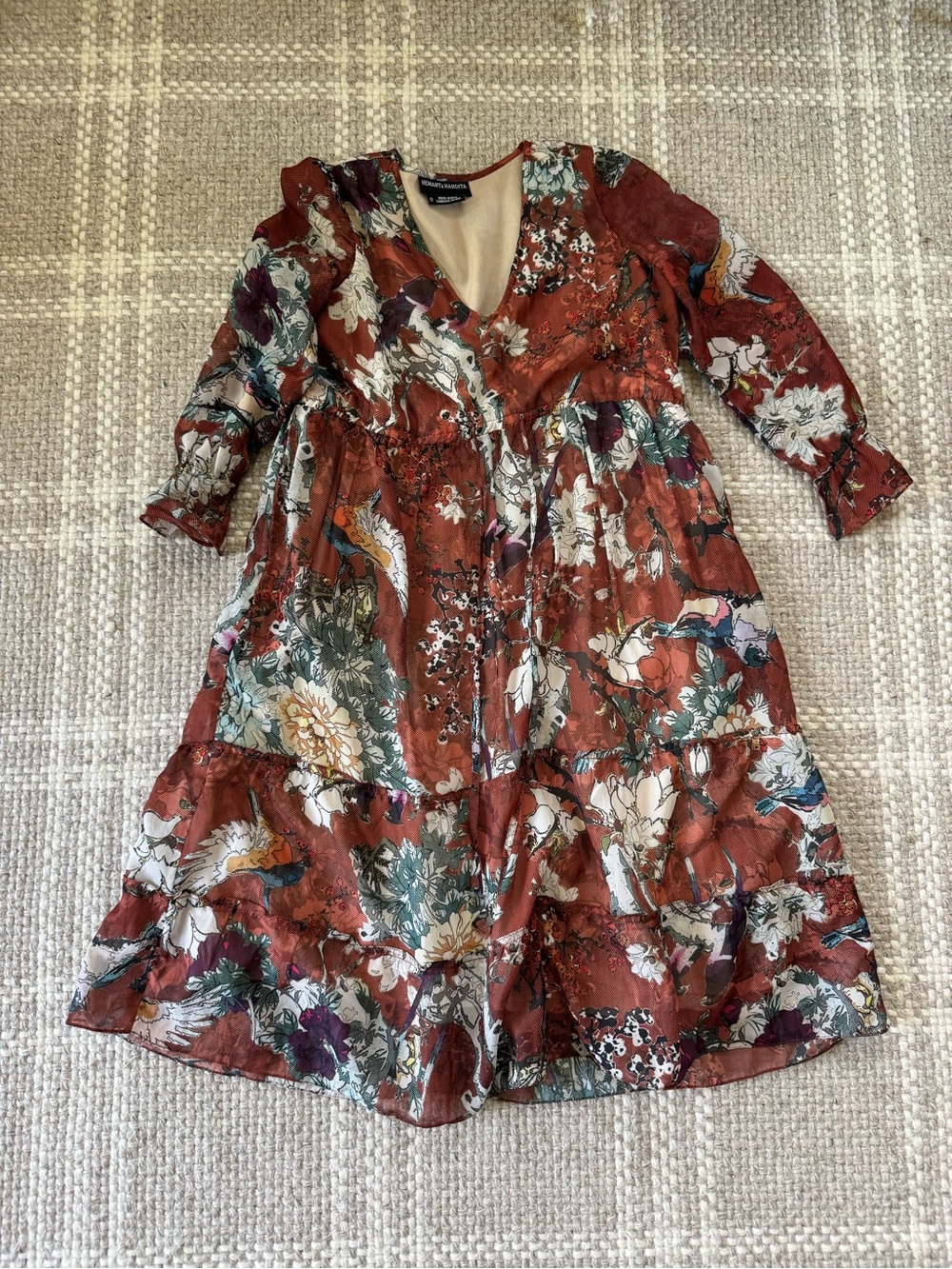 Anthropologie Hemant & Nandita floral bird dress